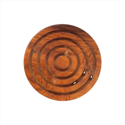 Close-up of Wooden Ball-in-Maze Puzzle showing smooth polished finish