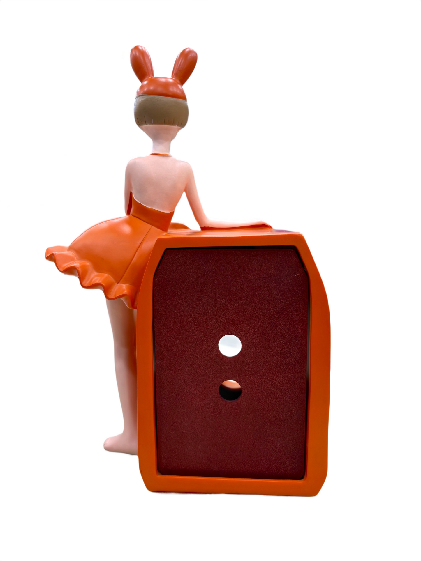 Back view of Bunny Girl decorative statue showing detailed orange dress and bunny ears