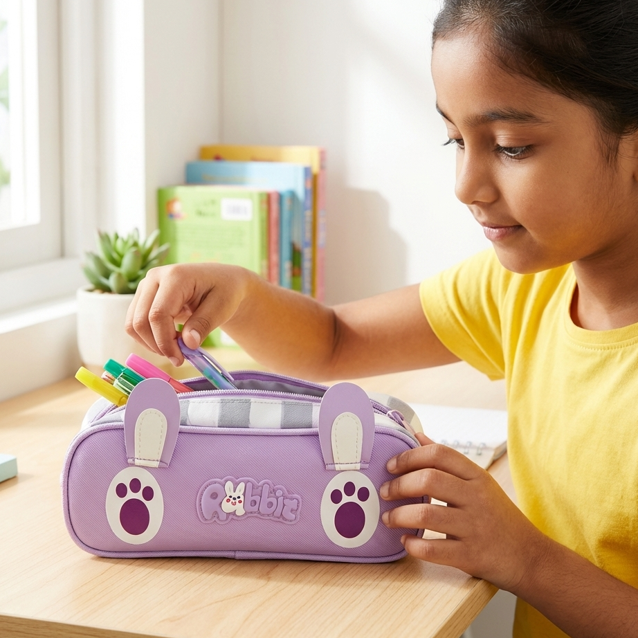 Kawaii rabbit pencil pouch pastel purple kids back to school gift