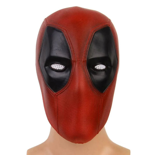 Deadpool red latex face mask with black eye patches for cosplay and costume parties