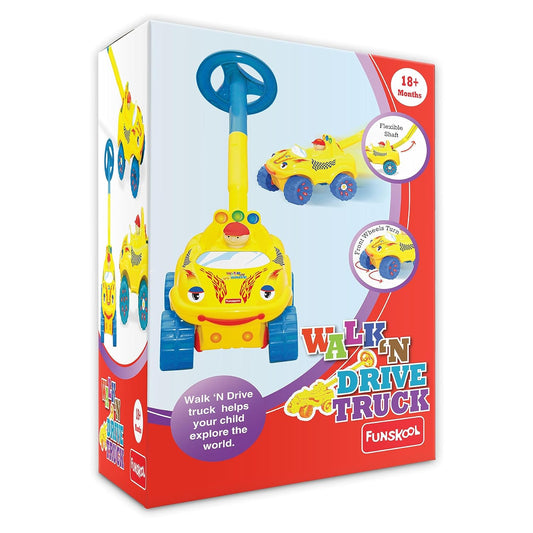Box of a 'Walk 'N Drive Truck' toy by Funskool