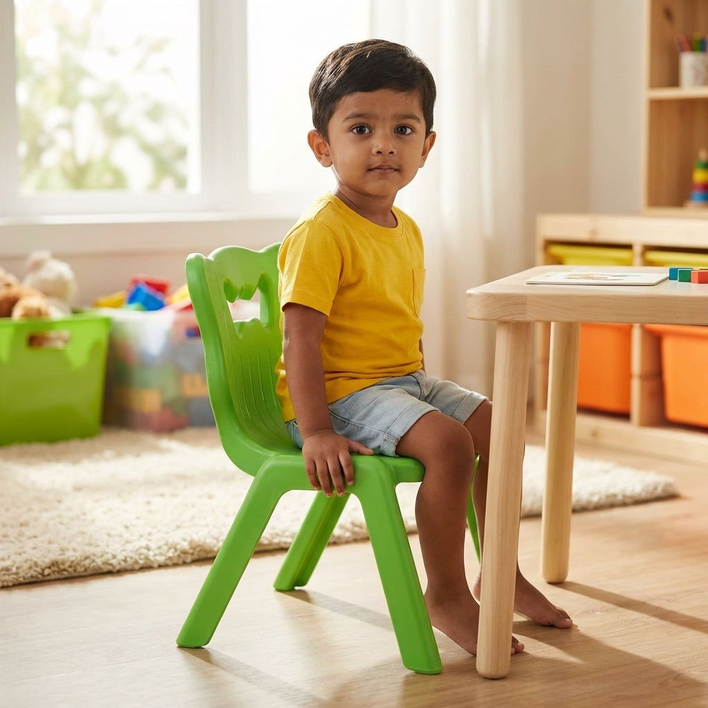 Lime green fancy toddler chair crown backrest safe durable birthday gift for kids