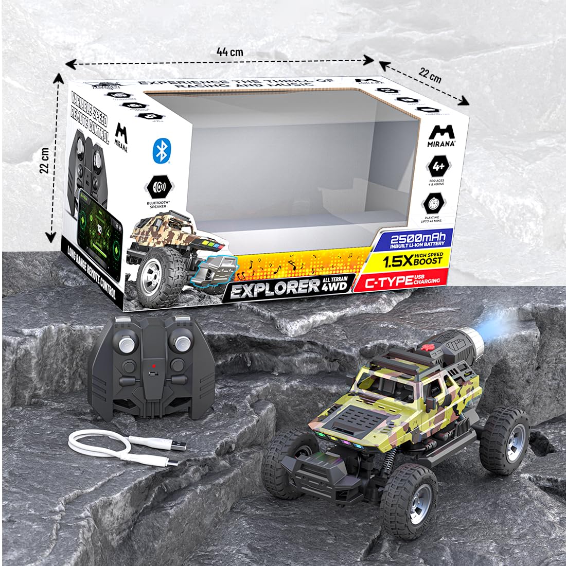 High speed Mirana Explore remote control car with 4x4 performance