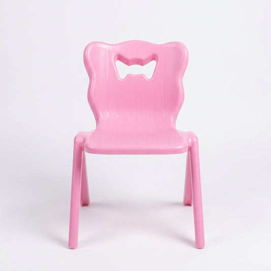 Pink kids plastic chair with butterfly back cutout for toddlers and young children