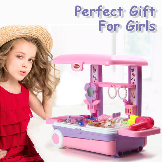 Portable Vanity Playset for Kids with Mirror and Jewelry