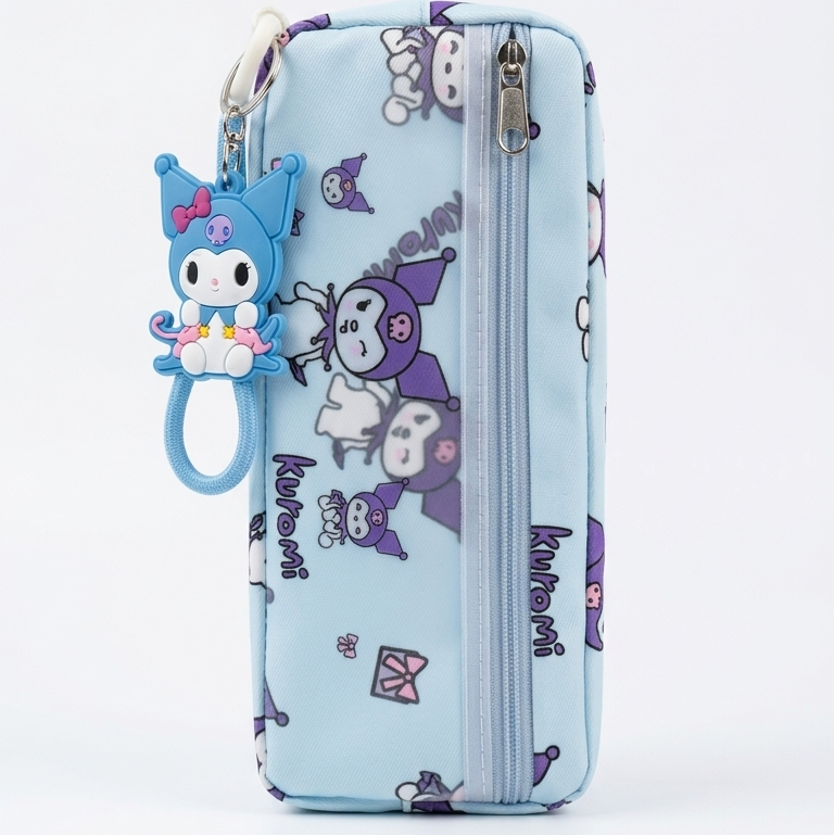 Aesthetic Kuromi pencil bag dual zipper blue for school girls