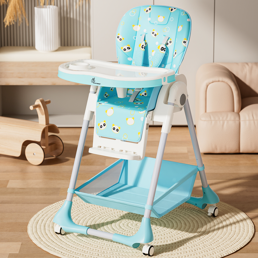 Marshmallow High Chair with cute panda print design in blue color.