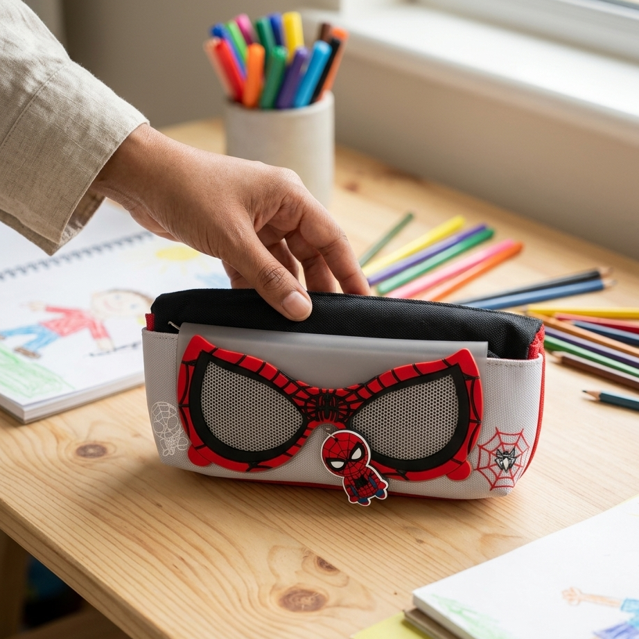 Marvel Spider-Man zipper pencil case with keychain charm for boys