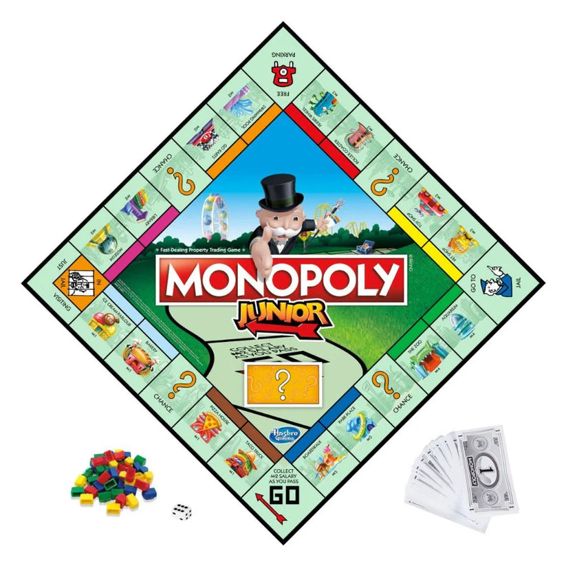 Monopoly Junior board game teaching kids money and counting skills.