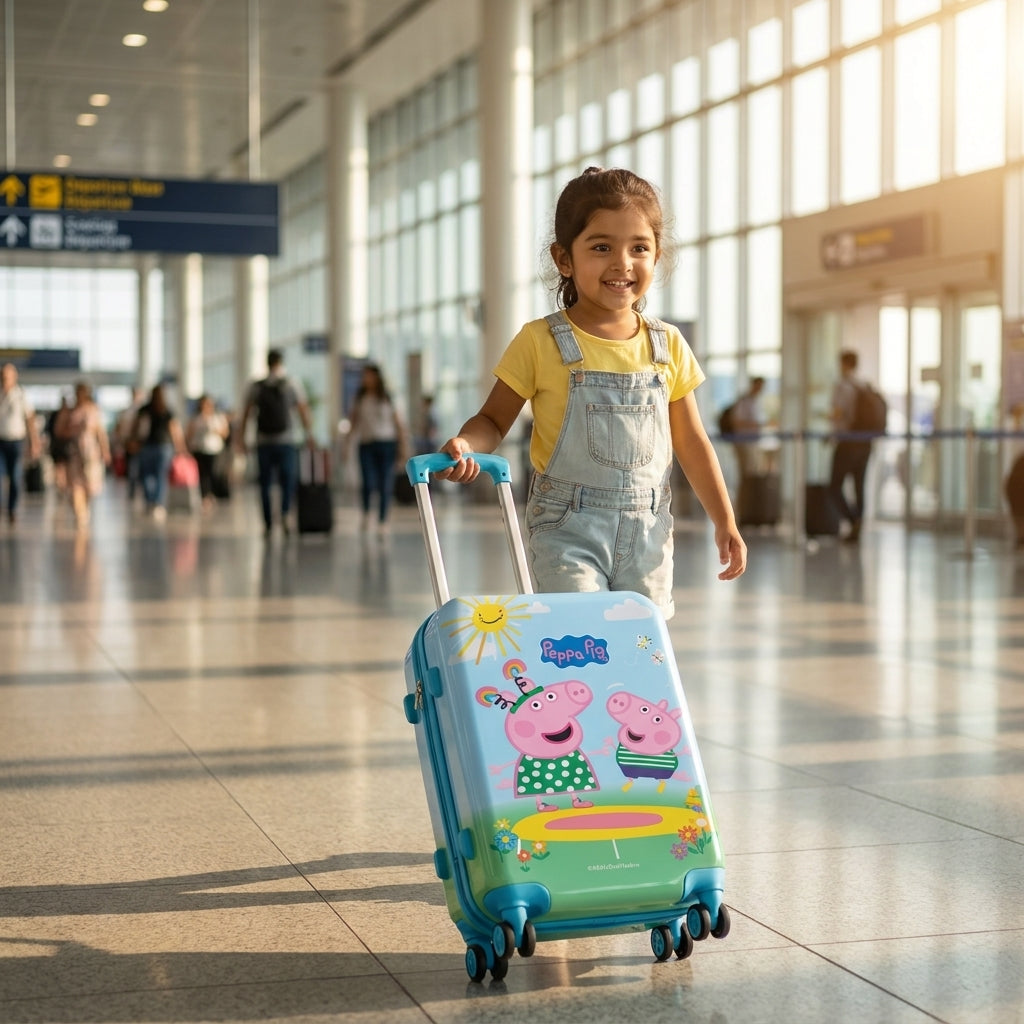 Peppa Pig 20 inch pink and blue hard luggage bag for children perfect for family trips and cabin travel