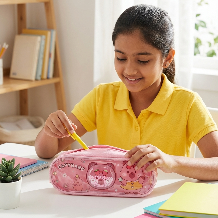 Capybara stationery organizer kids birthday gift pink pencil pouch