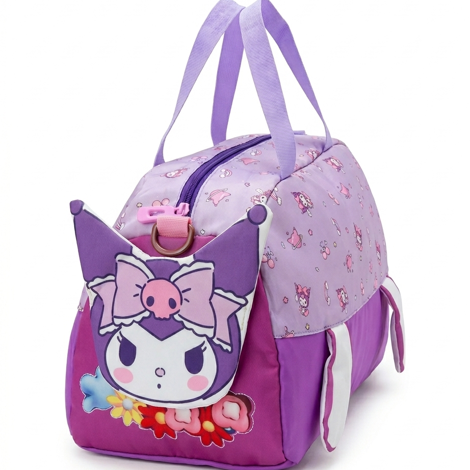 Unicorn kids duffle bag pink 3D face holographic wing front view girls