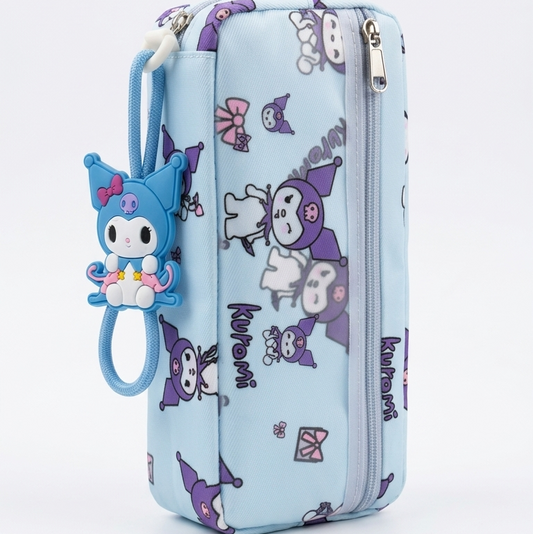 Kuromi pencil pouch blue cartoon print front view for girls