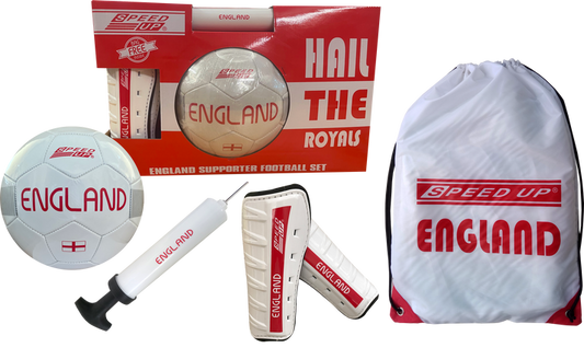 Speed Up England Supporter Football Set with Bag, Pump, and Shin Guards