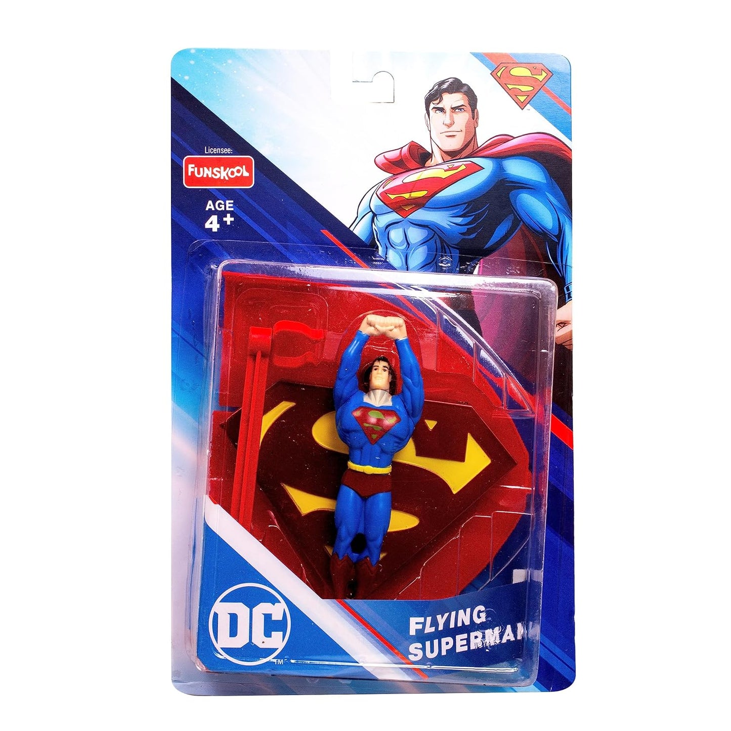 classic Superman action figure in flying pose with red cape