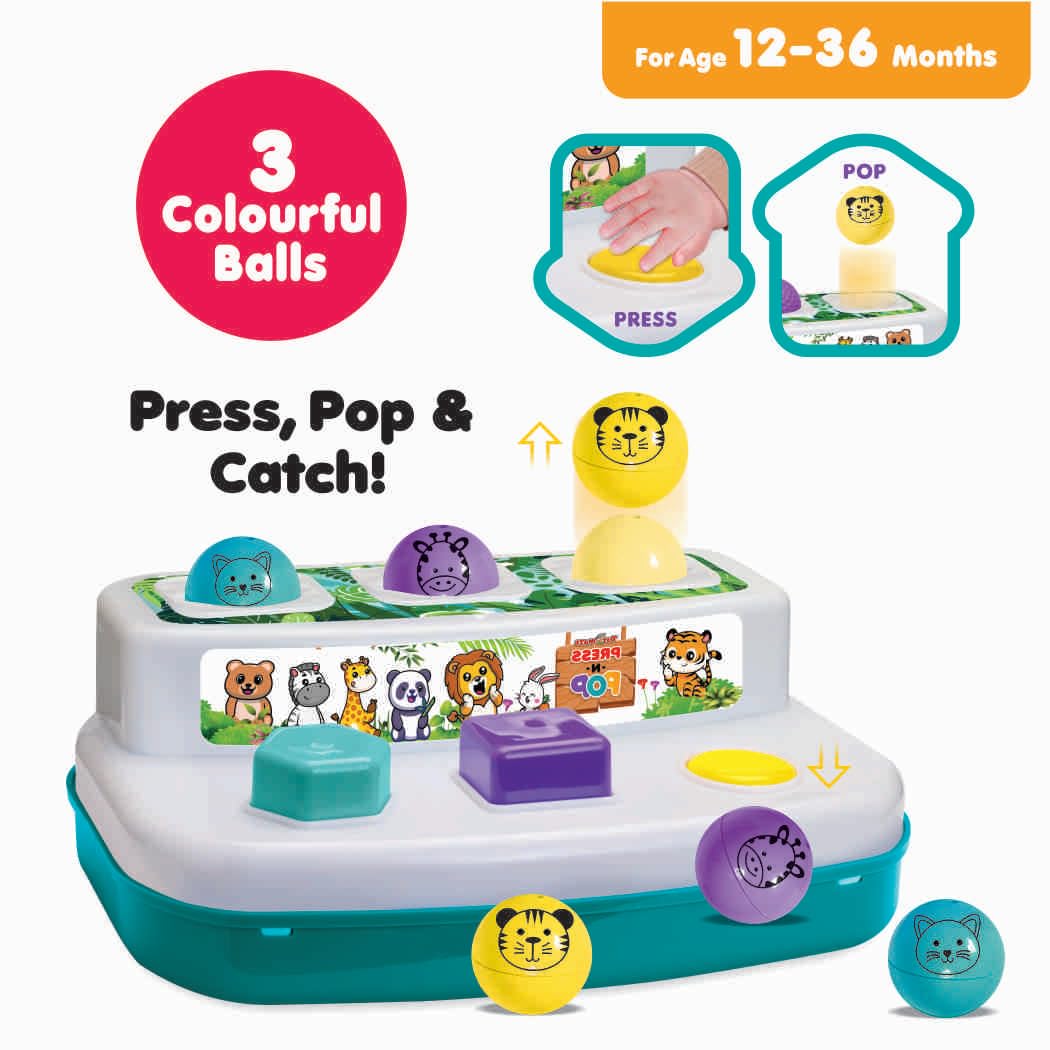 Toy Mate Press-N-Pop non-toxic safe baby activity toy fine motor skill development