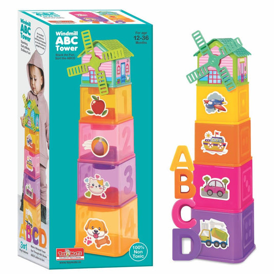 Toy Mate Windmill ABC Tower 3-in-1 educational stacking toy see-through ABC blocks ABCD letter sorting 12 to 36 months
