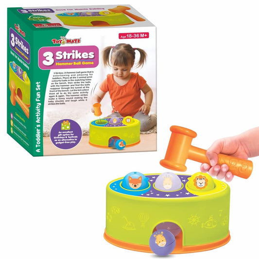 ToyMate 3 Strikes Hammer Ball Game animal tunnel bench toy for toddlers 18 to 36 months