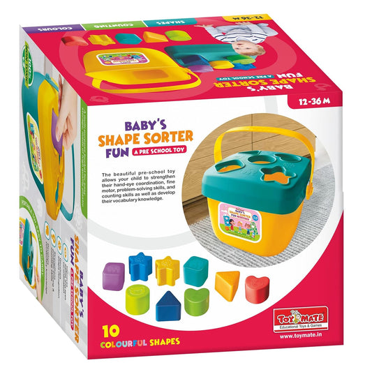 ToyMate Baby's Shape Sorter Fun 10 colourful shapes preschool sorting toy for toddlers 12 to 36 months