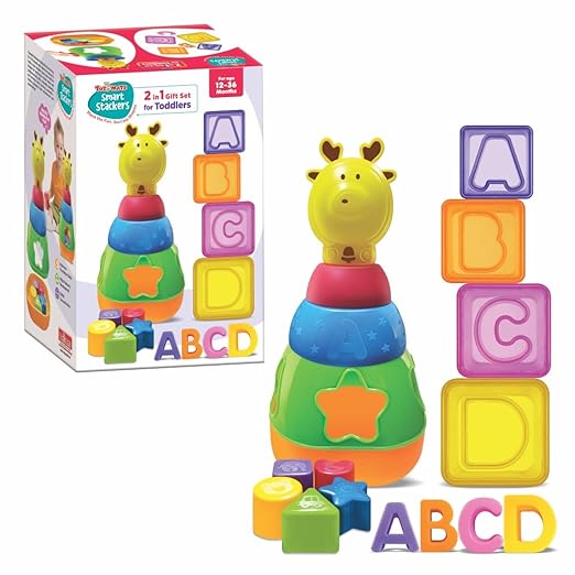 Toy Mate Smart Stackers 2-in-1 toddler gift set giraffe stacking tower and ABC alphabet blocks 12 to 36 months