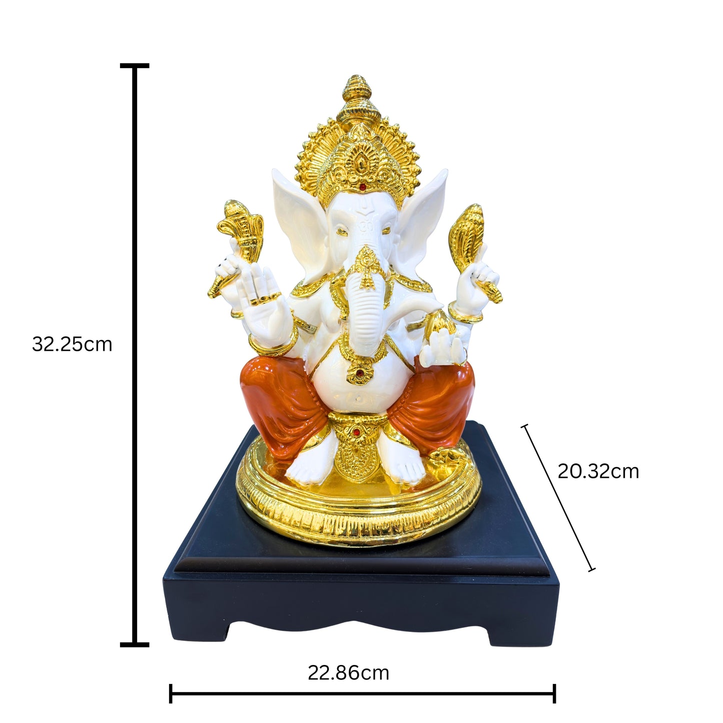 Handcrafted Lord Ganesha Idol in Gold Finish Resin with Orange Dhoti – 32.25 cm Decorative Statue for Home Temple and Office Décor