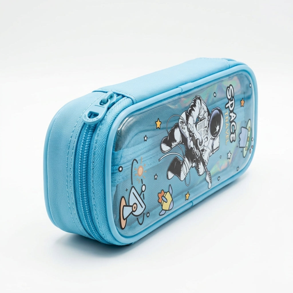 Best pencil pouch gift for students – space travel themed holographic organizer with double zipper