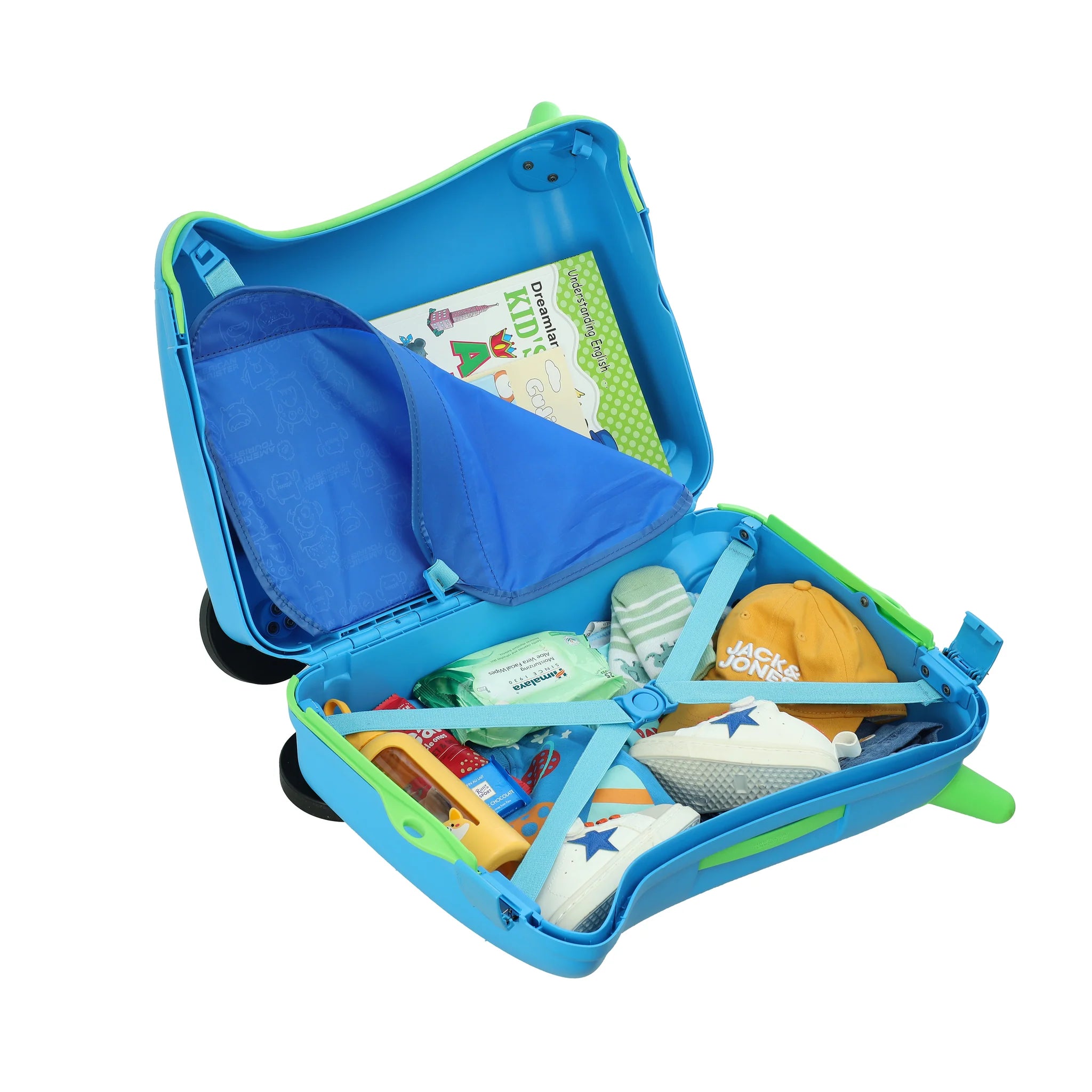 Traveler Pulling American Tourister Skiddle Spinner Luggage in Airport
