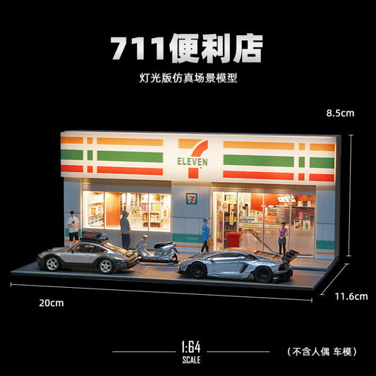1:64 Scale Miniature 7-Eleven Convenience Store Scene with LED lights