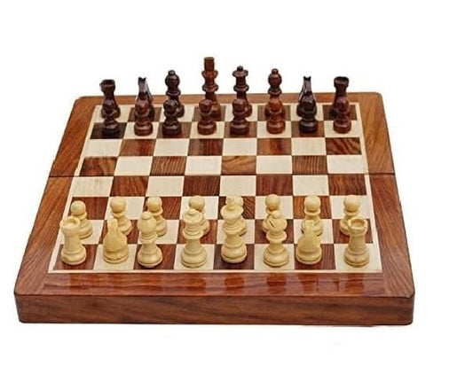 10-inch wooden magnetic drawer chess set with chess pieces
