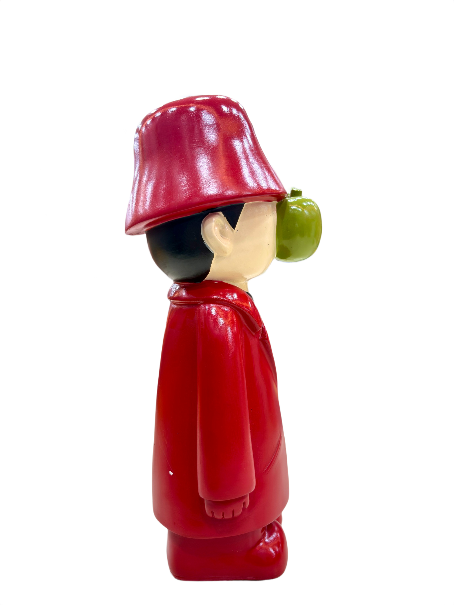 13.5 Inch Urban Swag Resin Showpiece – Red Coat Figurine with Green Apple Face & Dollar Chain