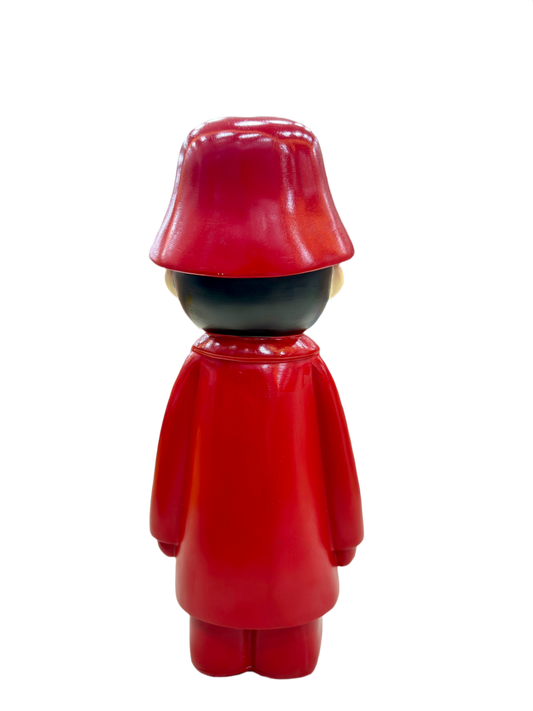 13.5 Inch Urban Swag Resin Showpiece – Red Coat Figurine with Green Apple Face & Dollar Chain