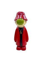 13.5 Inch Urban Swag Resin Showpiece – Red Coat Figurine with Green Apple Face & Dollar Chain