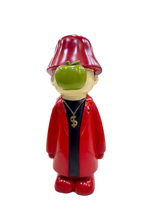 13.5 Inch Urban Swag Resin Showpiece – Red Coat Figurine with Green Apple Face & Dollar Chain