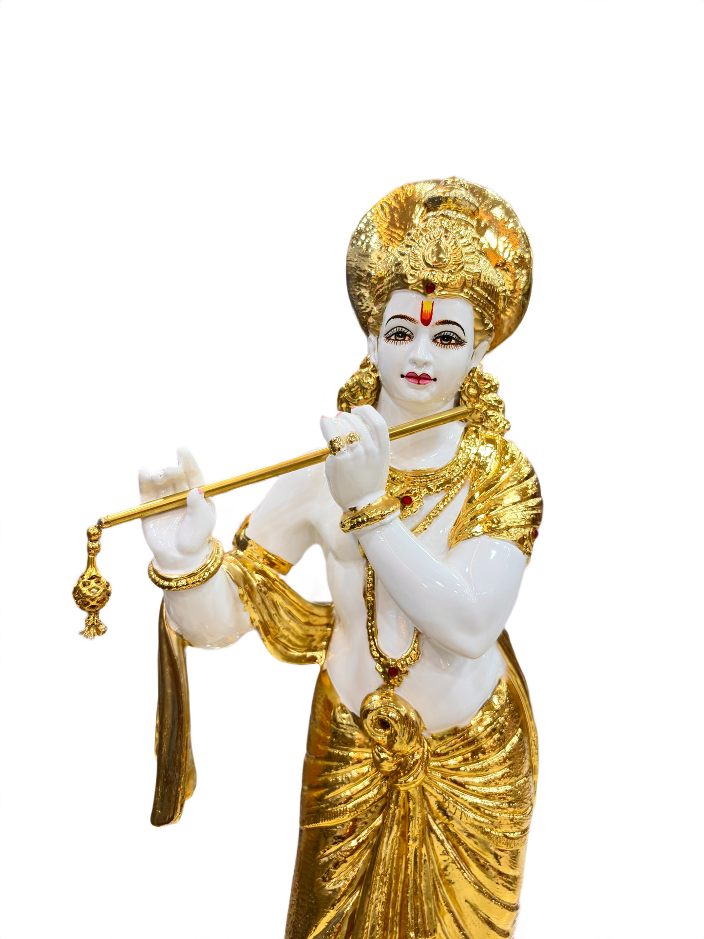26 Inch Krishna Statue with Flute – Golden Hindu Idol for Pooja Room Decor