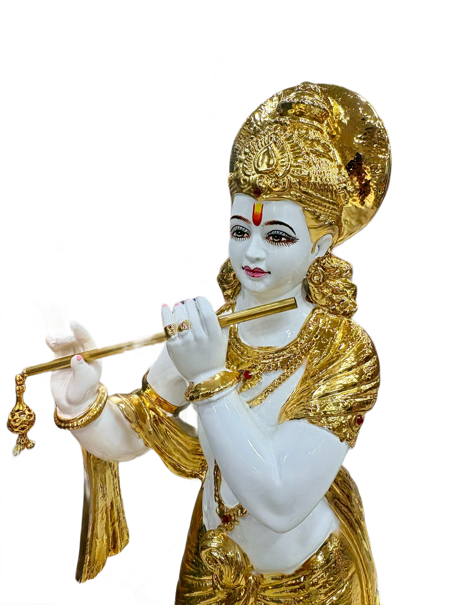 Polystone Resin Krishna Idol with Flute – Golden Idol for Living Room and Temple