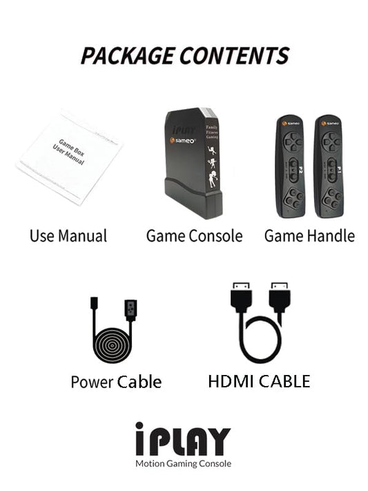 A family enjoying classic 8-bit retro games on the Sameo i Play 32-bit TV game console.