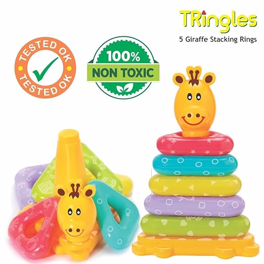 Giraffe ring stacking tower colourful rings toddler learning toy 12 to 36 months