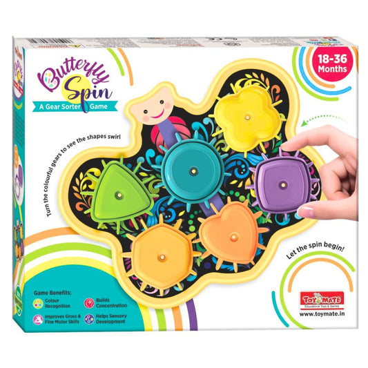 Butterfly Spin Gear Sorter Game for Toddlers | Shape & Color Recognition Educational Toy | Fine Motor Skill Learning Gift for Kids 18–36 Months