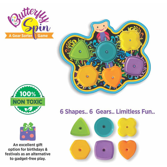 Butterfly Spin Gear Sorter Game for Toddlers | Shape & Color Recognition Educational Toy | Fine Motor Skill Learning Gift for Kids 18–36 Months