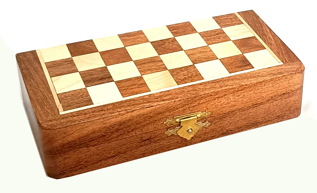 7-inch wooden magnetic folding chess set with board and pieces