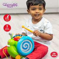 Giggles Funskool Pull Along Musical Snail Toy – Xylophone & Drum, Activity & Learning Toy for Babies & Toddlers, Encourages Walking, Improves Balance, Multicolor, Gift Set for Ages 12+ Months