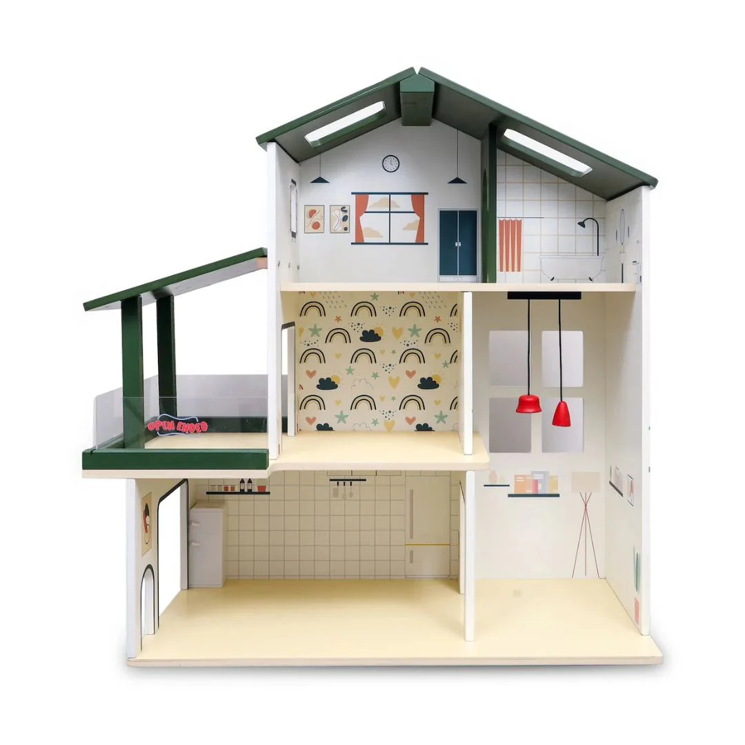 Wooden Dollhouse - Modern Villa - 31 Pcs With 4 doll figures