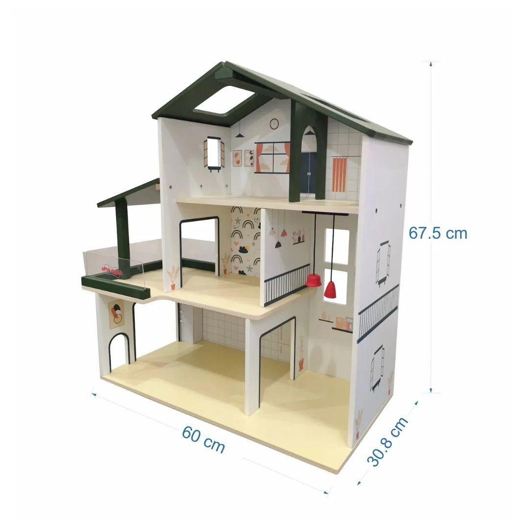 Wooden Dollhouse - Modern Villa - 31 Pcs With 4 doll figures