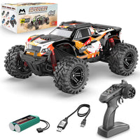 Remote control monster truck with accessories.
