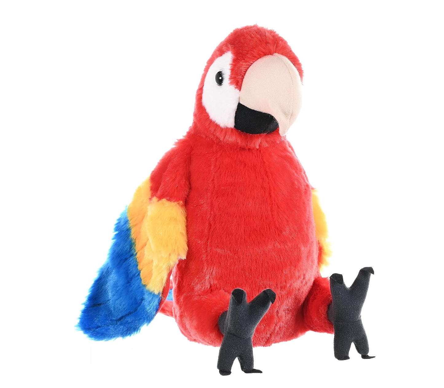 Colorful parrot plush toy on a white background