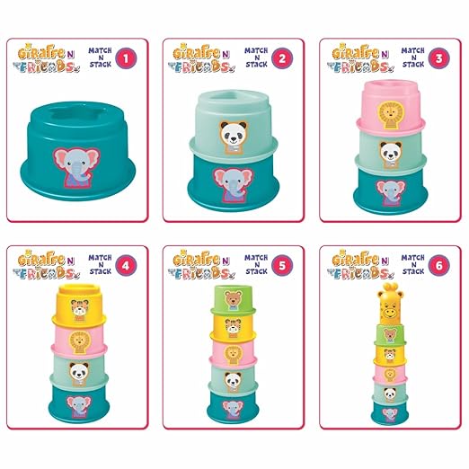 Colorful animal stacking cups educational toy for babies – Giraffe Tiger Lion Bear Panda Mouse