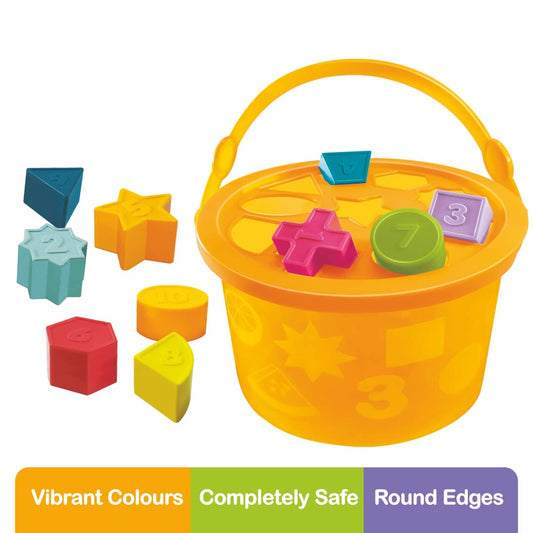 10 brightly coloured geometric shape and number pieces for toddler shape sorting learning