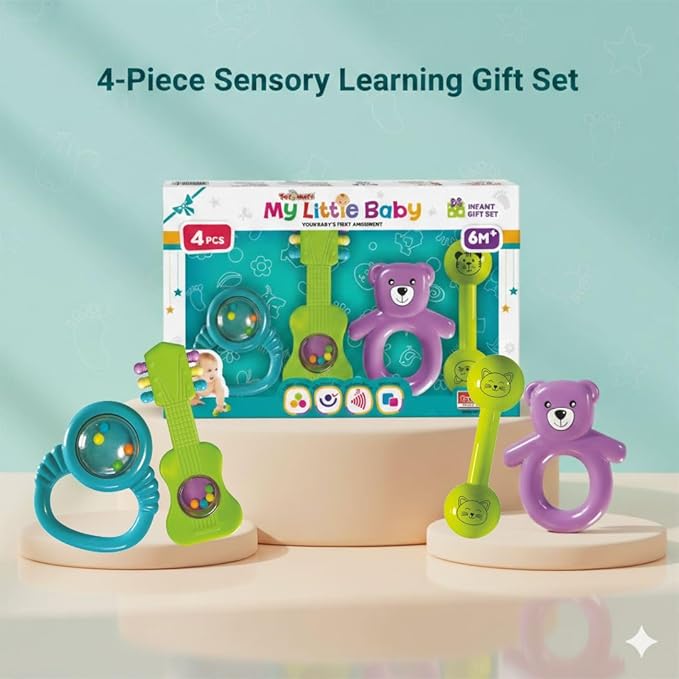 Baby's first rattle gift set 4 pieces non-toxic safe newborn sensory toy infant amusement