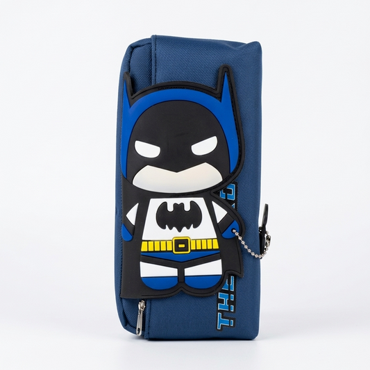Batman 3D cartoon zipper pencil pouch for kids in blue front view