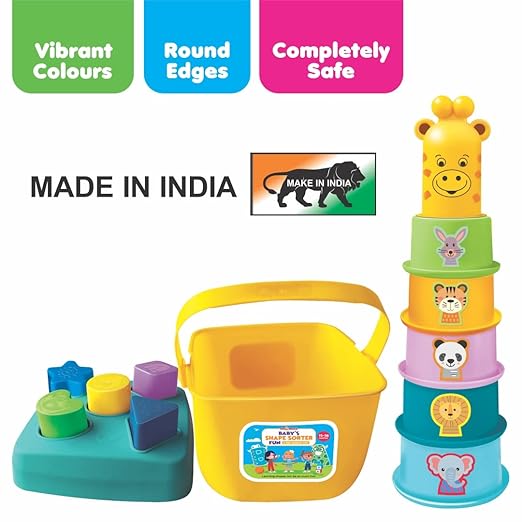 100% non-toxic round edge stacking cups shape sorter gift set for 1 year old baby